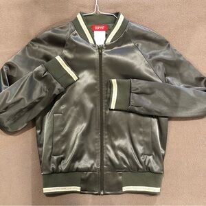 Esprit Vintage Y2K Bomber Jacket olive green silky-look lightweight gold accent